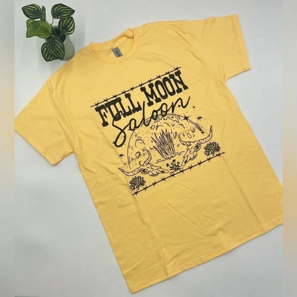 Gildan Tops - FULL MOON SALOON T-Shirt Soft Yellow‎ Various Sizes NEW!!